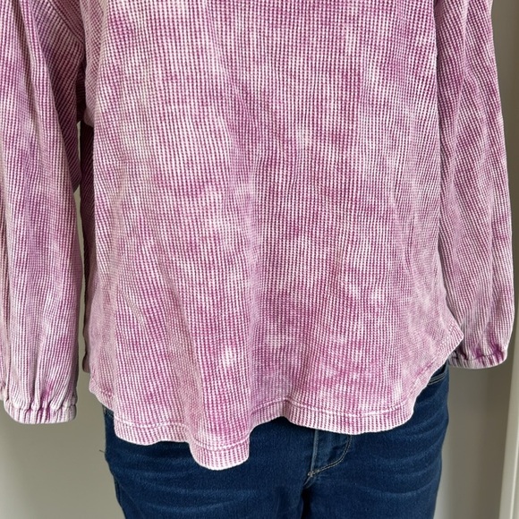 Anthropologie Pilcro Washed Waffle Top Raspberry Shirt Puff Sleeve Boho Sz S - Picture 6 of 11
